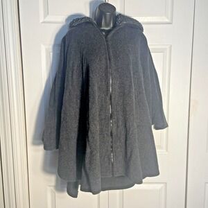 Vintage John Caruana Cape Womens Small Gray Wool‎ Hooded Zip Front Poncho 80s